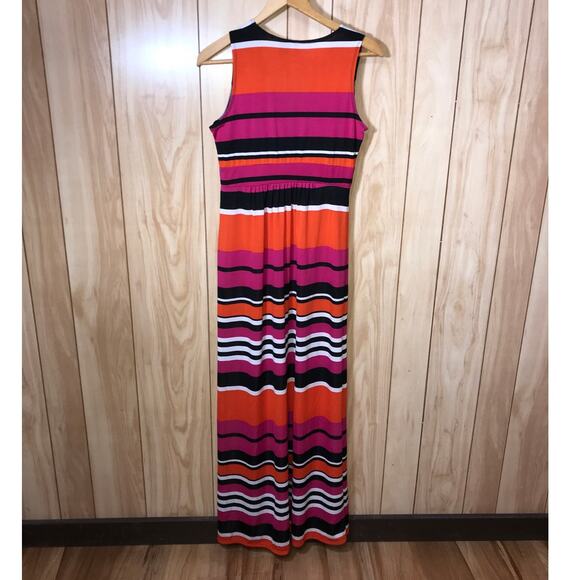 New Directions Striped V-Neck Sleeveless Stretch Bodycon Maxi Dress S - Picture 2 of 4